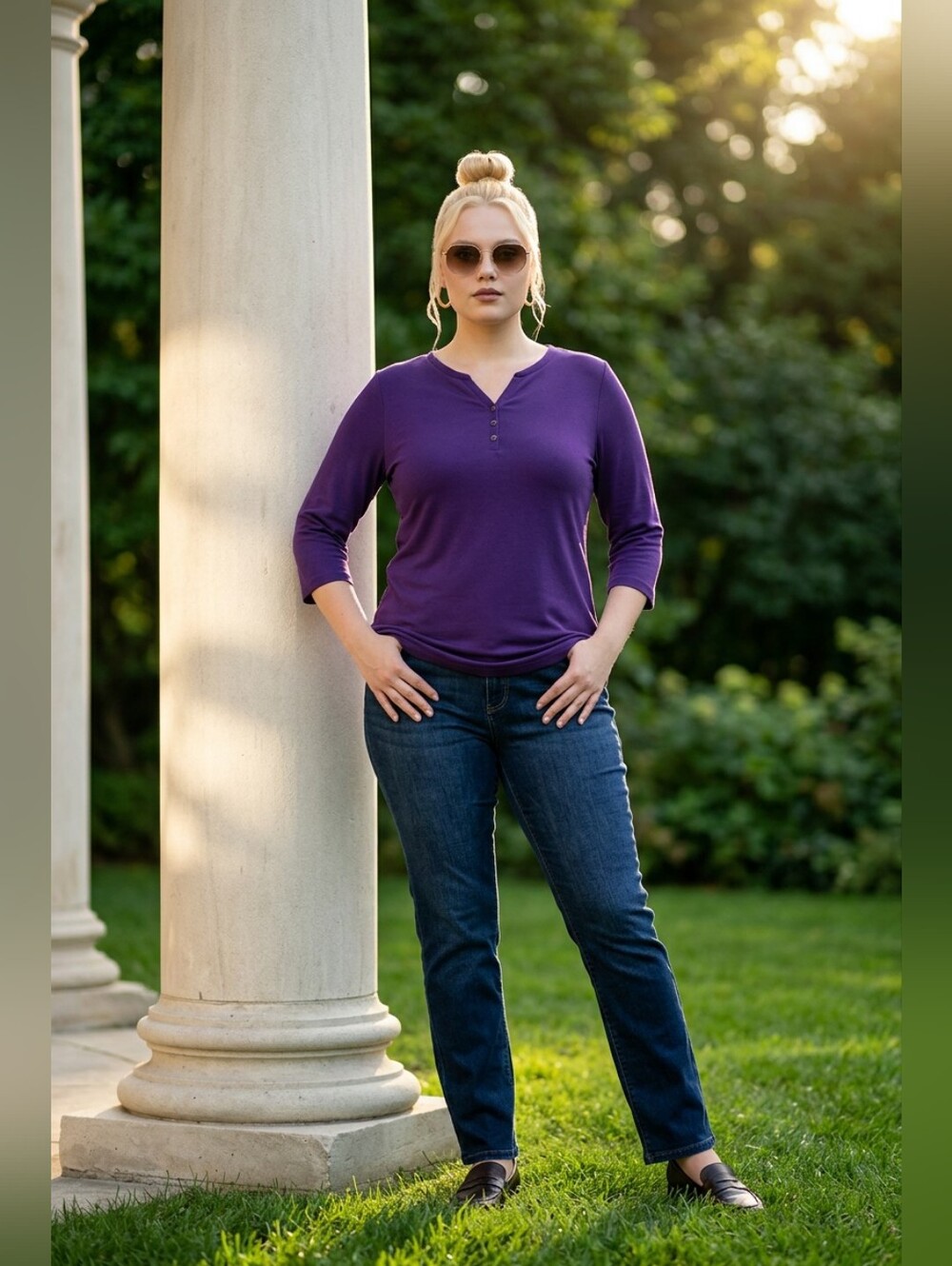 CJ Banks  Henley 3/4 Quarter Length Sleeve Classic Relaxed Fit